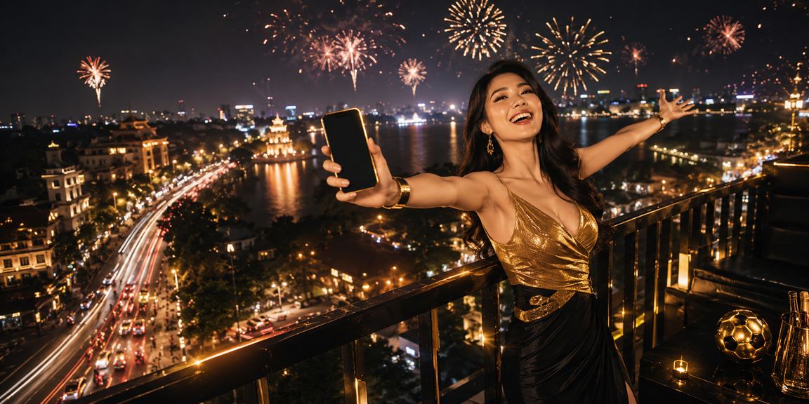 Người dùng Hà Nội kiểm tra chính sách bảo mật trên điện thoại dưới ánh đèn neon