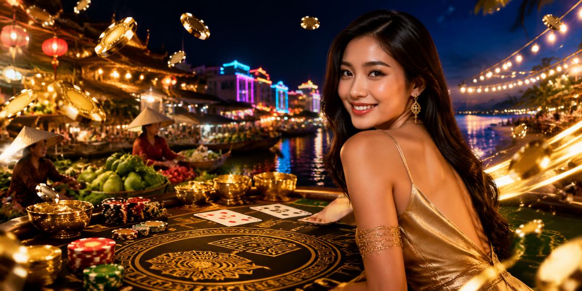 Bàn baccarat trực tuyến với ánh đèn neon tại vùng đồng bằng Mekong